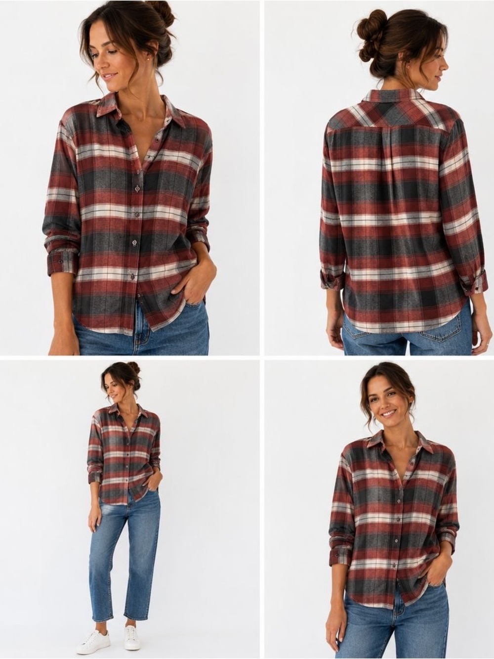 Weatherproof women Red, Gray & White Plaid Button-Down Shirt